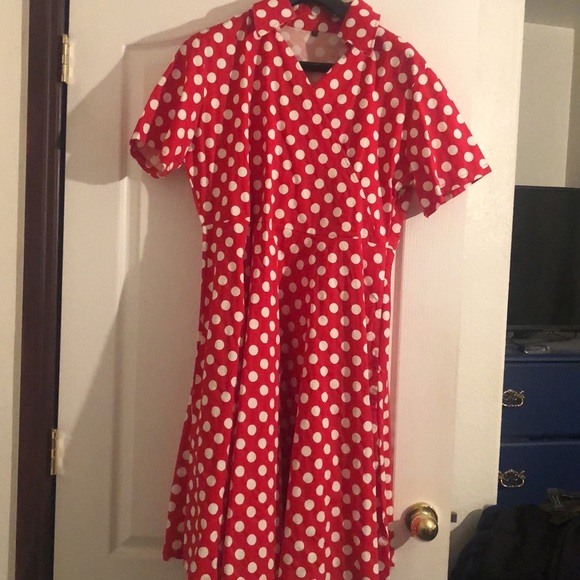 Red Polka Dot Reto 50's Rockabilly Dress - Picture 4 of 6